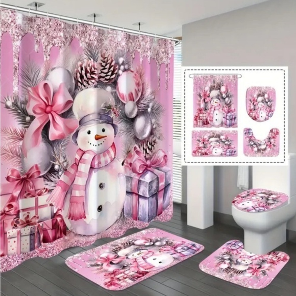 4pc Pink Snowman Bathroom Set NWT